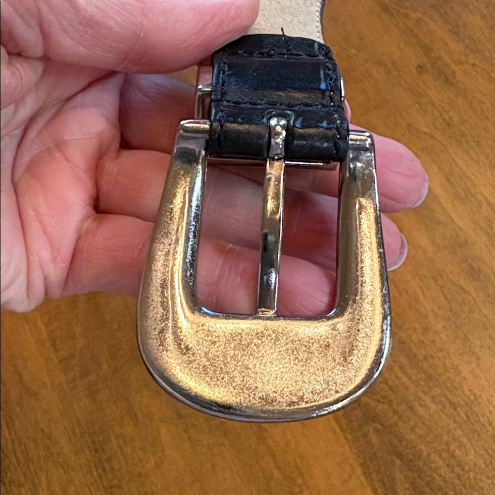 Black Leather Belt with Silver Buckle and Silver Conchos, 40 - Picture 7 of 8